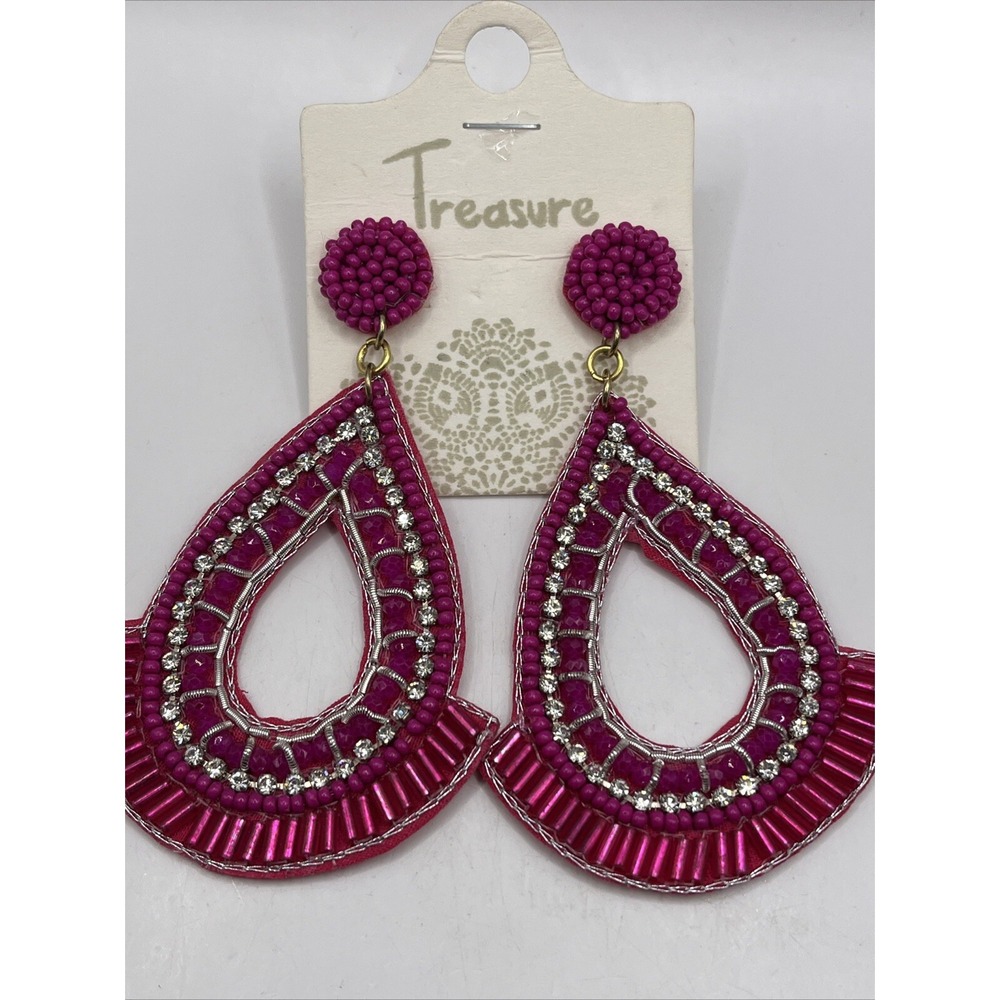 Treasure Pink Teardop Beaded Dangle Earrings Boho Made‎ in India